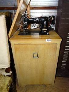 lot 1504 image: PFaff 130 Sewing Machine Table wBuilt in Chair