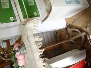 lot 1514 image: Old Table w Metal Base Contents Not Included