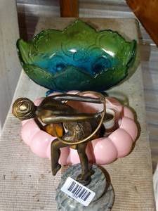 lot 1525 image: Art Nouveau Metal Girl with Hula-Hoop and Misc Glass