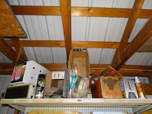 lot 1581 image: Contents on Top Shelf  Saw Horse Brackets  Zyliss Swiss Made Clamp  