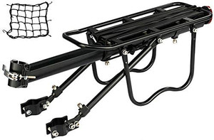lot 2379 image: DIRZA Rear Bike Rack Bicycle Cargo Rack Quick Release Adjustable Alloy Bicycle Carrier 115 lbs Capacity Easy to Install Black