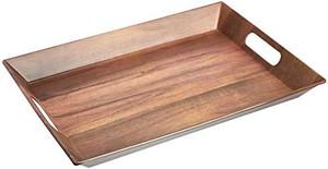 lot 2381 image: Amazon Basics Large 19-Inch Handled Serving Tray - Acacia Wood Matte Texture