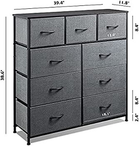 lot 2382 image: WLIVE 9-Drawer Dresser, Fabric Storage Tower for Bedroom, Nursery, Entryway, Closets, Tall Chest Organizer Unit with Textured Print Fabric Bins, Steel Frame, Wood Top, Dark Green