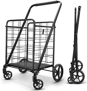 lot 2383 image: winkeep Shopping Cart, Upgrade Dense Grid Bottom Folding Cart with 360° Rolling Swivel Wheels Heavy Duty Grocery Utility Cart for Multiple Uses Extra Large Grocery Cart Can Hold Up to
