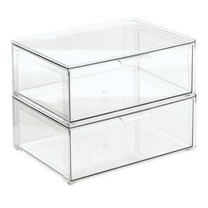 lot 2407 image: mDesign Plastic Stackable Cosmetic Storage Large Makeup Organizer Vanity Container w Easy Drawer for Bathroom Countertop Lipsticks Bedroom Dresser Skin Care - Lumiere Collection - 2 Pack - Clear