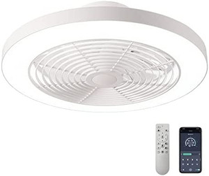lot 2408 image: Profile Ceiling Fan - 19.7Smart Bladeless ceiling fans with light and remote,3 Colors Dimmable LED 6 Speeds 8 Blades Enclose Ceiling Fans with light for Adult Kids Living