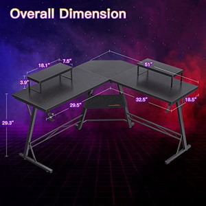 lot 2416 image: Coleshome Computer Desk L Shaped Gaming Desk, 51 Computer Corner Desk with 2 Monitor Stands, Home Office Desk with Hook and Cup Holder, Space Saving, Easy Assembly