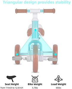 lot 2419 image: cycmoto 2 in 1 Balance Tricycle for 1 2 3 4 Years Kids Toddler Tricycle with 3 EVA Wheels, Classic Trike for Child (Pink, Blue,Purple)