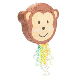 lot 3516 image: Small Monkey Pull String Pinata for Kids Birthday, Jungle Safari, Animal Party Decorations, 16.5 x 13 x 3 Inches
