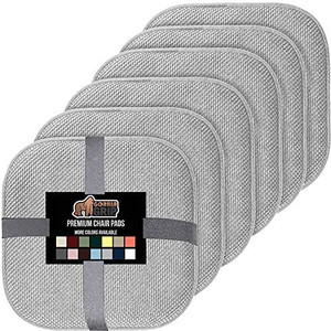 lot 3530 image: Gorilla Grip Memory Foam Chair Cushions, Slip Resistant, Thick and Comfortable Seat Cushion Pads, Durable Soft Pain Relief Pad for Office Desk, Dining Table, Kitchen Chairs, Set of 6, 16x16, Gray