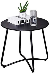 lot 3542 image: Patio Side Table Outdoor, Metal Side Table Small Round Side Table Weather Resistant End Table Outdoor Table for Garden Porch Balcony Yard Lawn, Black