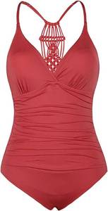 lot 3554 image: Hilor Womens Shirred Halter One Piece Swimsuits Macrame Back Swimwear Tummy Control Bathing Suit Size 14