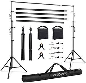 lot 3567 image: PHOPIK Photo Studio Backdrop Stand, 6ft Adjustable Photo Background Holder, Back Drop Banner Stand Support System Kit for Portrait & Studio Photography, Birthday Party