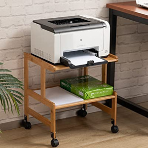 lot 3570 image: ALIMORDEN 3-Tiers MobileStand Holder with Storage Shelf , Rolling Cart with Wheels, Bamboo Rack for Home and Office