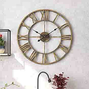 lot 7154 image: Large Modern Metal Wall Clocks Rustic Round Silent Non Ticking Battery Operated 60CM Antique Gold Farmhouse Roman Numerals Clock for Living
