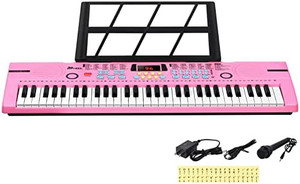 lot 7158 image: 24HOCL 61 Keys Keyboard Piano, Kids Piano Keyboard with UL Adapter, Stand, Built-In Speaker, Mic, Portable Electronic Keyboard for Boys, Girls, Beginners Birthday Holidays Best Gifts