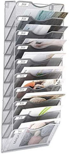 lot 7168 image: EasyPAG Wall File Holder Organizer Office Hanging File Pocket Metal Magazine Rack 10 Tier,Silver 32x14