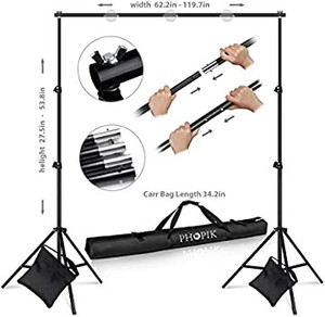 lot 7171 image: PHOPIK Photo Studio Backdrop Stand, 10ft Adjustable Photo Background Holder, Back Drop Banner Stand Support System Kit for Portrait & Studio Photography, Birthday Party