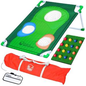 lot 7174 image: GoSports BattleChip Backyard Golf Cornhole Game - Includes Chipping Target, 16 Foam Balls, Hitting Mat and Carrying Case (B07K9BTSNZ)