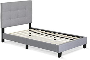 lot 7179 image: Furinno Laval Button Tufted Upholstered Platform Bed Frame, Twin, Glacier