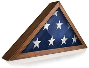 lot 8004 image: Rustic Flag Case - SOLID WOOD Military Flag Display Case for 9.5 x 5 American Veteran Burial Flag, Wall Mounted Burial Flag Frame - Flag Shadow Box to display folded flag(Rustic Brown)