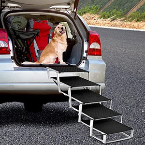 lot 8009 image: Upgraded Dog Car Stair for Large Dogs,Pet Dog Car Step Stairs for Cars and SUV, Lightweight Aluminum Foldable Pet Ladder Ramp with Nonslip Surface for High Beds, Cars Supports up to 150 lbs,6 Steps