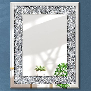 lot 8010 image: qmdecor Rectangle Sparkling Decorative Wall Mirror for Home Decoration with Silver Crystal Crush Diamond D�cor, Dimention16x20x1 inch, Wall Hang Frameless Mirrors Glass Diamond D�cor