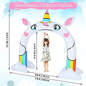 lot 8031 image: Inflatable Unicorn Sprinkler for Kids, Perbyste Giant Rainbow Arch Kid Sprinkler, 7.9 x 6.6 Ft Water Sprinkler Outdoor Play Game, Kids Summer Toy for Yard Outside Party