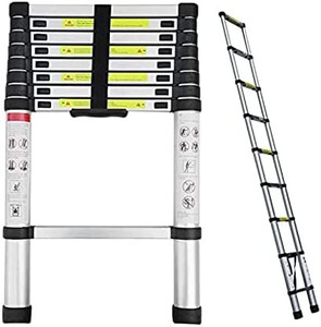 lot 8032 image: 8.5ft 2.6M Telescoping Ladder Aluminum Extension Folding Ladder 9 Steps for Home Office DIY Projects RV Roof Repairing, Portable Ladder 330lbs Max Load, EN131 Certificated