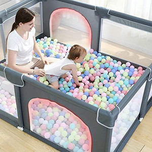 lot 8034 image: Baby Playpen for Toddler - wuyule Extra Large Playard for Babies Portable Baby Fence Play Area Infant Safety Activity Center with Anti-Slip Suckers (Without Balls)