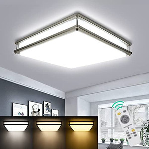 lot 8050 image: Upgraded 48W Dimmable LED Flush Mount Light, Modern 18 Inch Square Ceiling Lighting Fixture with Remote and Memory Function for BedroomLiving RoomDining Room, 3000K4000K6000K Color Changeable