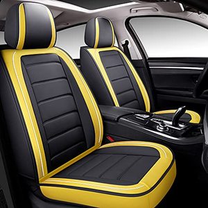 lot 8053 image: BABYBLU Leather Car Seat Covers Full Set for Women��Men,Water Proof Synthetic Leather for Cars SUV Pick-up Truck Universal Fit Set for Auto Interior Accessories(Airbag Compatible) (Yellow)
