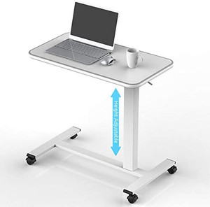 lot 8061 image: Reinforced Pneumatic Overbed Table with Lockable Wheels Portable Laptop Workstation Mobile Sitting Standing Desk for Home Office Height Adjustment 29-44