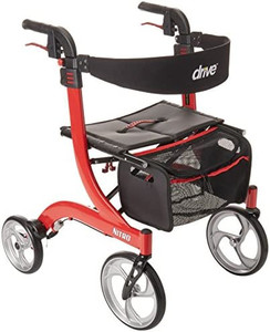 lot 8529 image: Drive Medical RTL10266 Nitro Euro-Style 4-Wheel Rollator Walker With Seat, Red