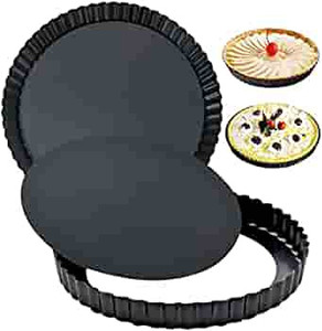lot 8561 image: 2 Pack 9 Inches Non-Stick Tart Pan with Removable Loose Bottom, Tart Pie Pan, Round Tart Quiche Pan