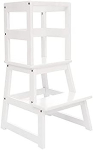 lot 9017 image: SDADI Kids Kitchen Step Stool with Safety Rail- for Toddlers 18 Months and Older, White LT01W