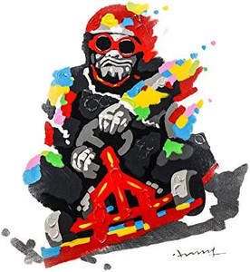 lot 9055 image: Bignut Art 100% Hand Painted Cool Monkey Racing