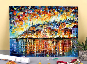 lot 9056 image: Italy Harbor Canvas Oil Painting