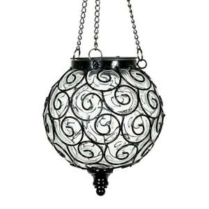 lot 9072 image: Exhart Solar LED Round Clear Glass and Metal Hanging Lantern 7x21 inches (Outdoor Night Lights For Home Garden Patio Yard Home Decoration)