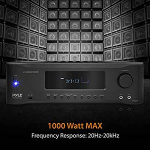 lot 9080 image: 5.2-Channel Hi-Fi Bluetooth Stereo Amplifier - 1000 Watt AV Home Speaker Subwoofer Sound Receiver with Radio, USB, RCA, HDMI, Mic In, Wireless Streaming, Supports 4K UHD TV, 3D, Blu-Ray - Pyle PT694BT