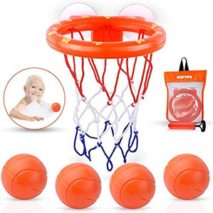 lot 9091 image: MARPPY Bath Toys, Bathtub Basketball Hoop for Toddlers Kids, Boys and Girls with 4 Soft Balls Set & Strong Suction Cup, Bathtub Shooting Game & Fun Toddlers Bath Toys for Boys or Girls