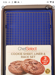 lot 9104 image: Chef Select��s Better Tools. Better Taste, Cookie Sheet, Liner, and Rack Set has many uses This set includes a 17-inch x 11-inch cookie sheet ,liner and cooling rack