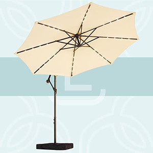 lot 9116 image: LE CONTE 10 FT Solar Patio Offset Umbrella Red Not Beige