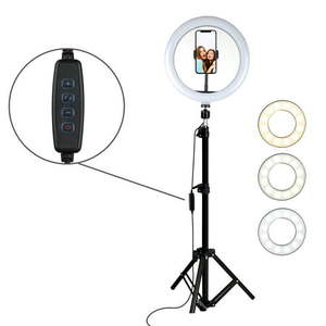 lot 9127 image: Aduro U-Stream 10 Selfie Ring Light LED with Adjustable Phone Black Tripod Stand Holder USB Charging