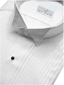 lot 9932 image: Neil Allyn Mens Tuxedo Shirt PolyCotton Wing Collar 14 Inch Pleat (3435),White some shipping dirt