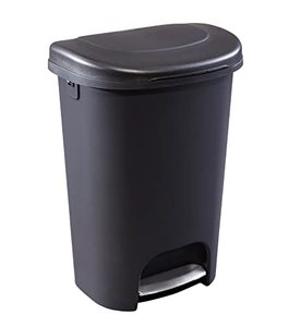 lot 5860 image: Rubbermaid Classic 13 Gallon Premium Step-On Trash Can with Lid and Stainless-Steel Pedal, Black Waste Bin for Kitchen