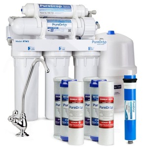 lot 5861 image: PureDrop RTW5 Under Sink 5 Stage Reverse Osmosis Drinking Water Filtration System with Extra Pre-Filter Set