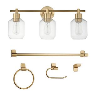 lot 5877 image: Globe Electric 51638 Cannes 3 Light 25 Wide Bathroom Vanity Light - Brass