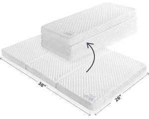 lot 6086 image: Tri-fold Pack n Play Mattress Pad, Portable Foldable Pack and Play Mattress, Dual Sided Playard Pad Playpen Foam for Baby & Toddlers, Mattress for Pack and Play Crib(38x26), Includes Carry Bag
