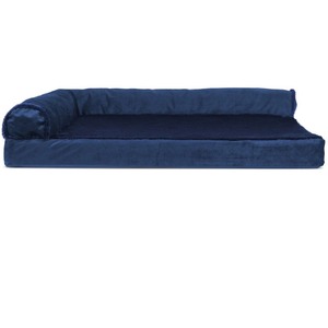 lot 6092 image: FurHaven Pet Dog Bed  Deluxe Memory Foam Chaise Plush & Velvet L-Shaped Lounge Sofa Pet Bed for Dogs & Cats Deep Sapphire Jumbo